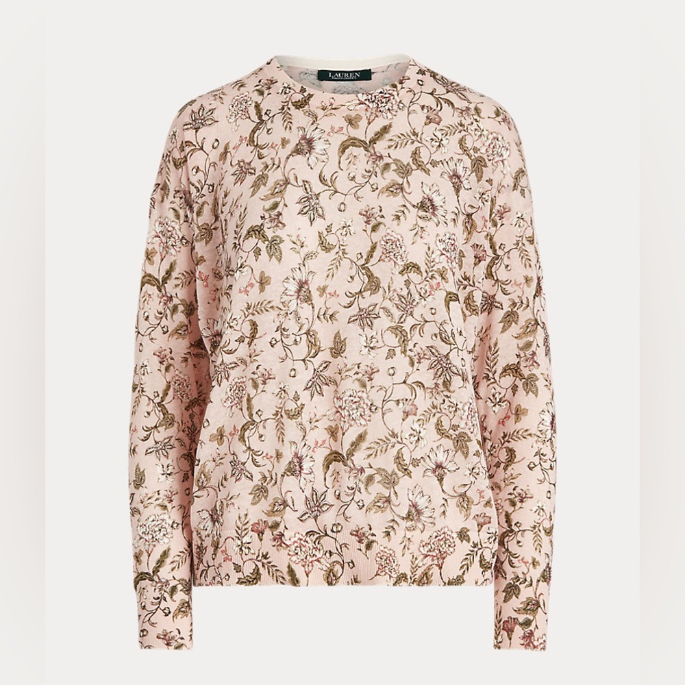 Lauren Ralph Lauren Floral Cotton-Linen Knit Sweater - Size XL